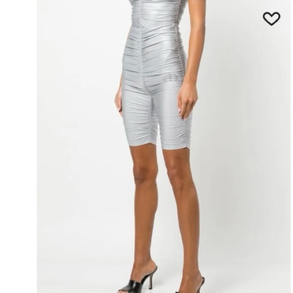 NWT Alexander Wang Silver Ruched high waisted bike short with reflective logo S